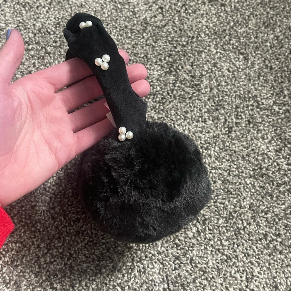 LC Lauren Conrad black faux fur simulated pearls earmuffs